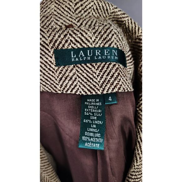 Lauren Ralph Lauren Herringbone Linen-Silk Blazer Size 4 - Picture 5 of 16
